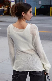 John Galt White Sheer Knit Sweater