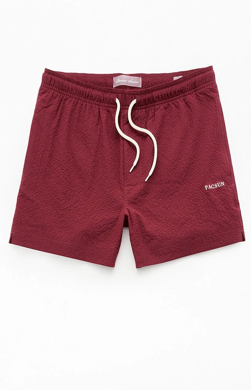 Pacsun Maroon Seersucker 4.5" Swim Trunks
