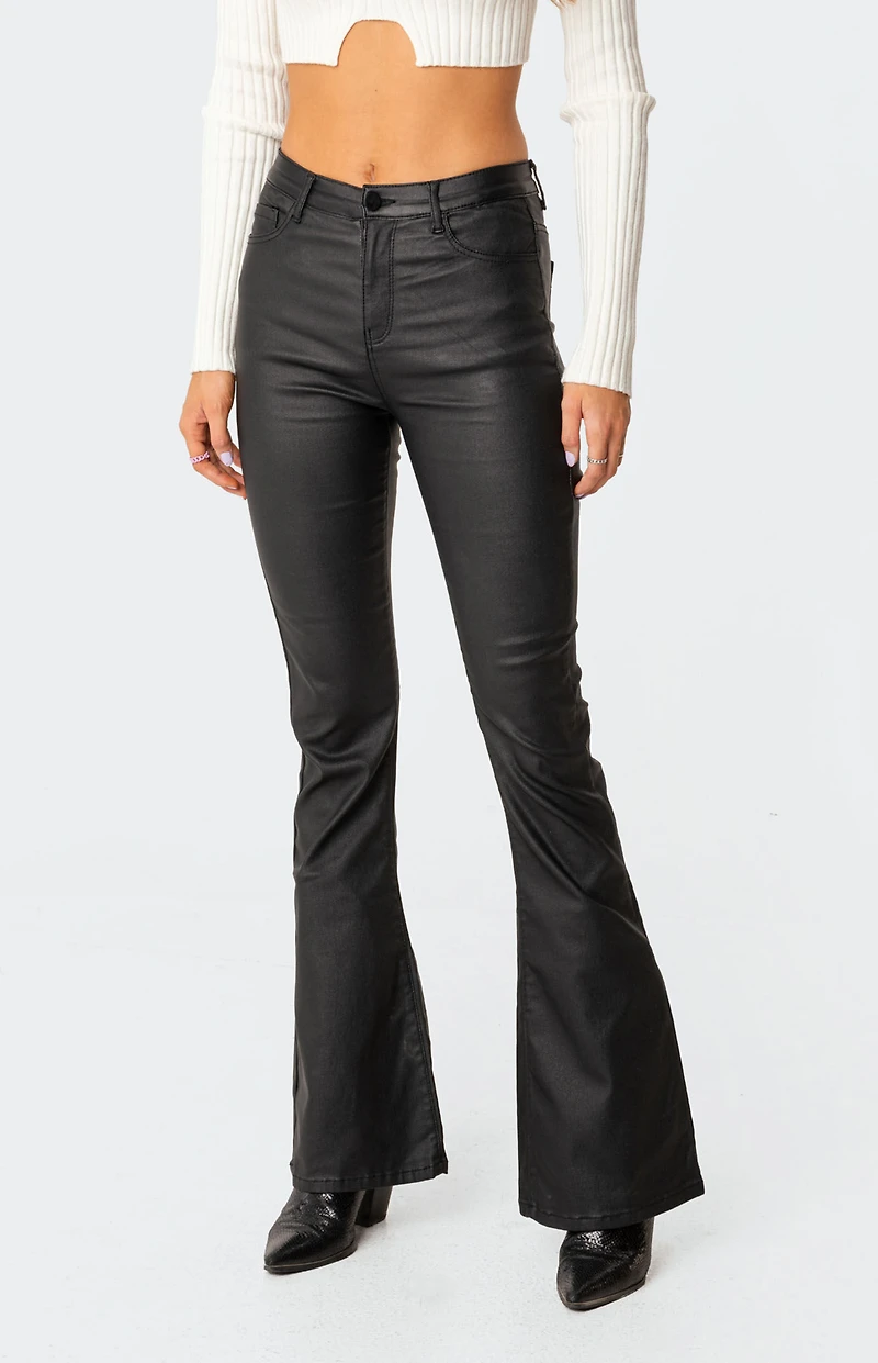 Edikted Luna Faux Leather Flare Jeans