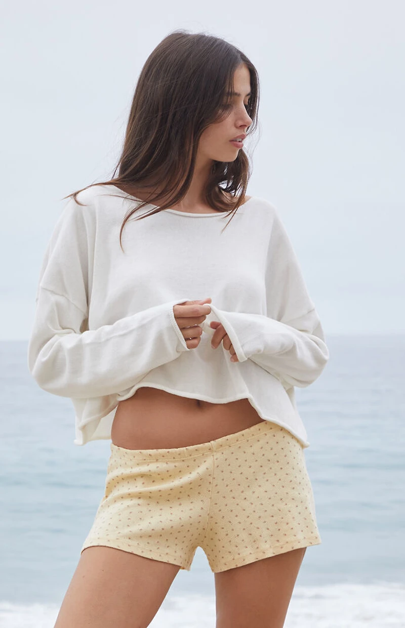 John Galt Yellow Floral Pointelle Lounge Shorts