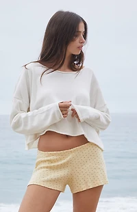 John Galt Yellow Floral Pointelle Lounge Shorts