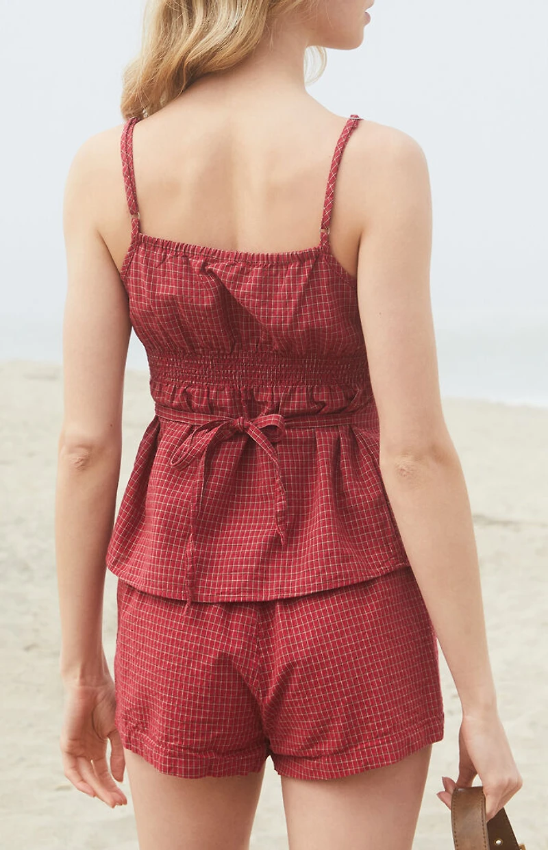 John Galt Burgundy Plaid Tiffany Tank Top