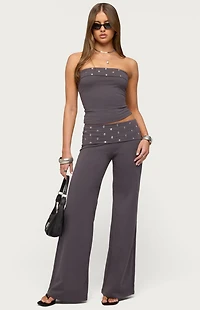 Edikted Breanna Studded Foldover Wide Leg Pants