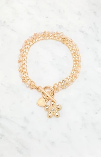 LA Hearts Flower Charm Chain Bracelet