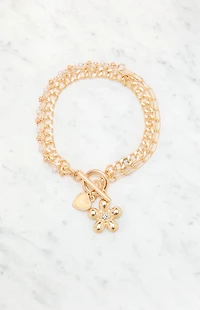 LA Hearts Flower Charm Chain Bracelet