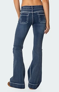 Edikted Contrast Stitch Low Rise Flared Jeans