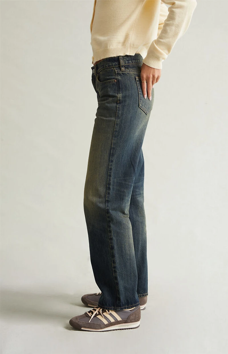 Pacsun Jordyn Low Rise Straight Leg Jeans Tinted Dark Blue