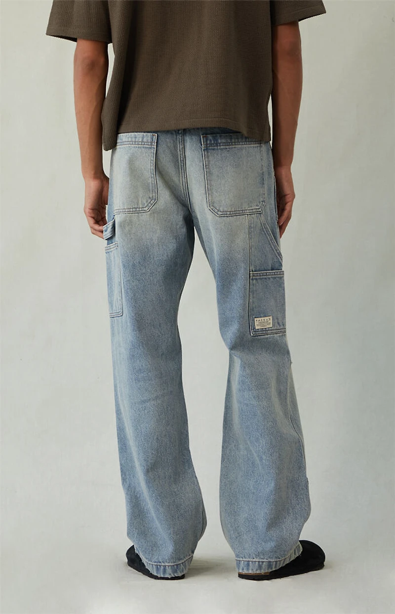 Pacsun Dylan Baggy Jeans Ripped Carpenter Plaid Medium Blue