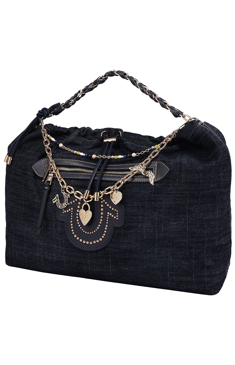 True Religion Vintage Chain Dark Denim Hobo Bag