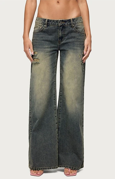 Edikted Noor Distressed Low Rise Baggy Jeans