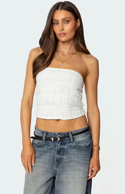 Edikted Georgette Lacey Ruffle Tube Top