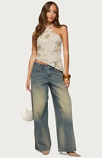 Edikted Beaded Sequin Asymmetric Halter Top