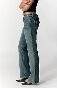 Pacsun Jade Low Rise Bootcut Jeans Button Pocket Dark Blue