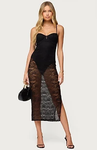 Edikted Sheer Lace Built Bodysuit Mini Dress