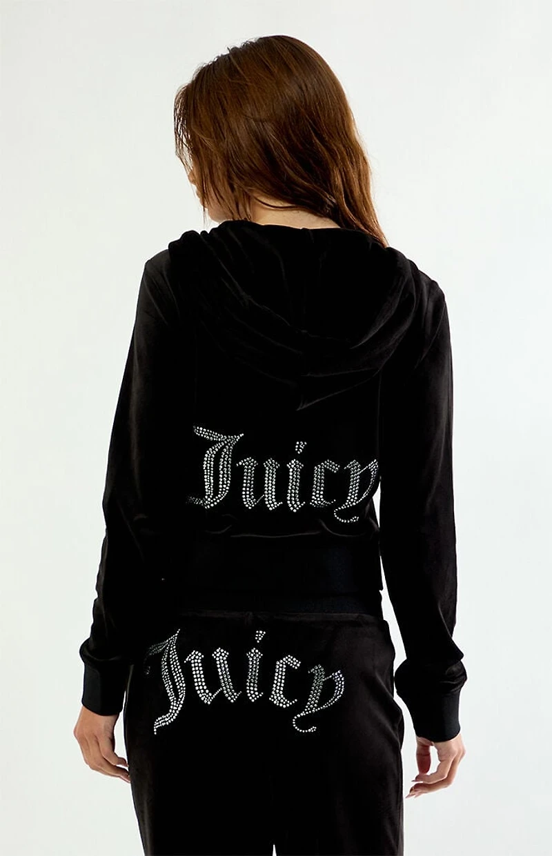 Juicy Couture Velour Core Zip Up Cropped Hoodie