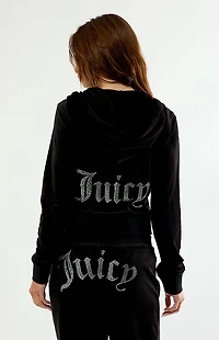 Juicy Couture Velour Core Zip Up Cropped Hoodie