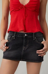 Pacsun Piper Black Contrast Stitch Low Rise Denim Micro Mini Skirt