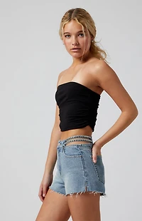 Pacsun Medium Indigo Strappy Rhinestone High Waisted Denim Festival Shorts
