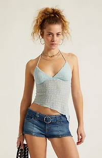 Third Charm Netted Asymmetrical Halter Top