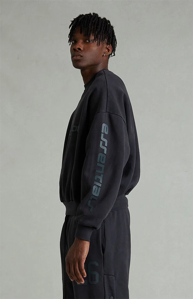 Fear of God ESSENTIALS Vintage Black Crew Neck Cropped Relaxed Sweatshirt