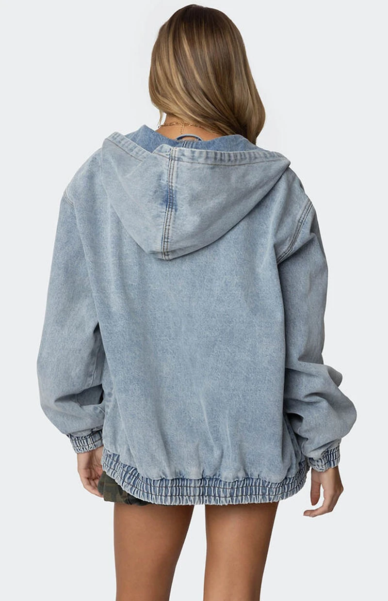 Edikted Hooded Vintage Washed Denim Bomber Jacket