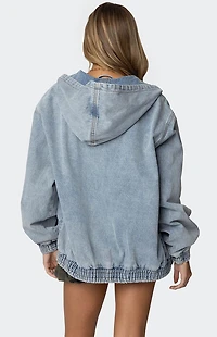Edikted Hooded Vintage Washed Denim Bomber Jacket