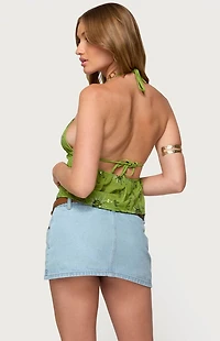 Edikted Kiki Sequin Floral Chiffon Halter Top