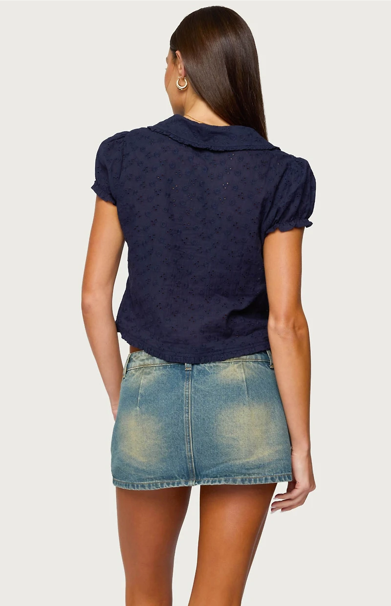 Edikted Lanie Eyelet Tailored Button Up Shirt