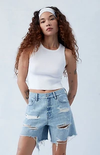 Pacsun Eco Light Indigo Ripped High Waisted Relaxed Jorts
