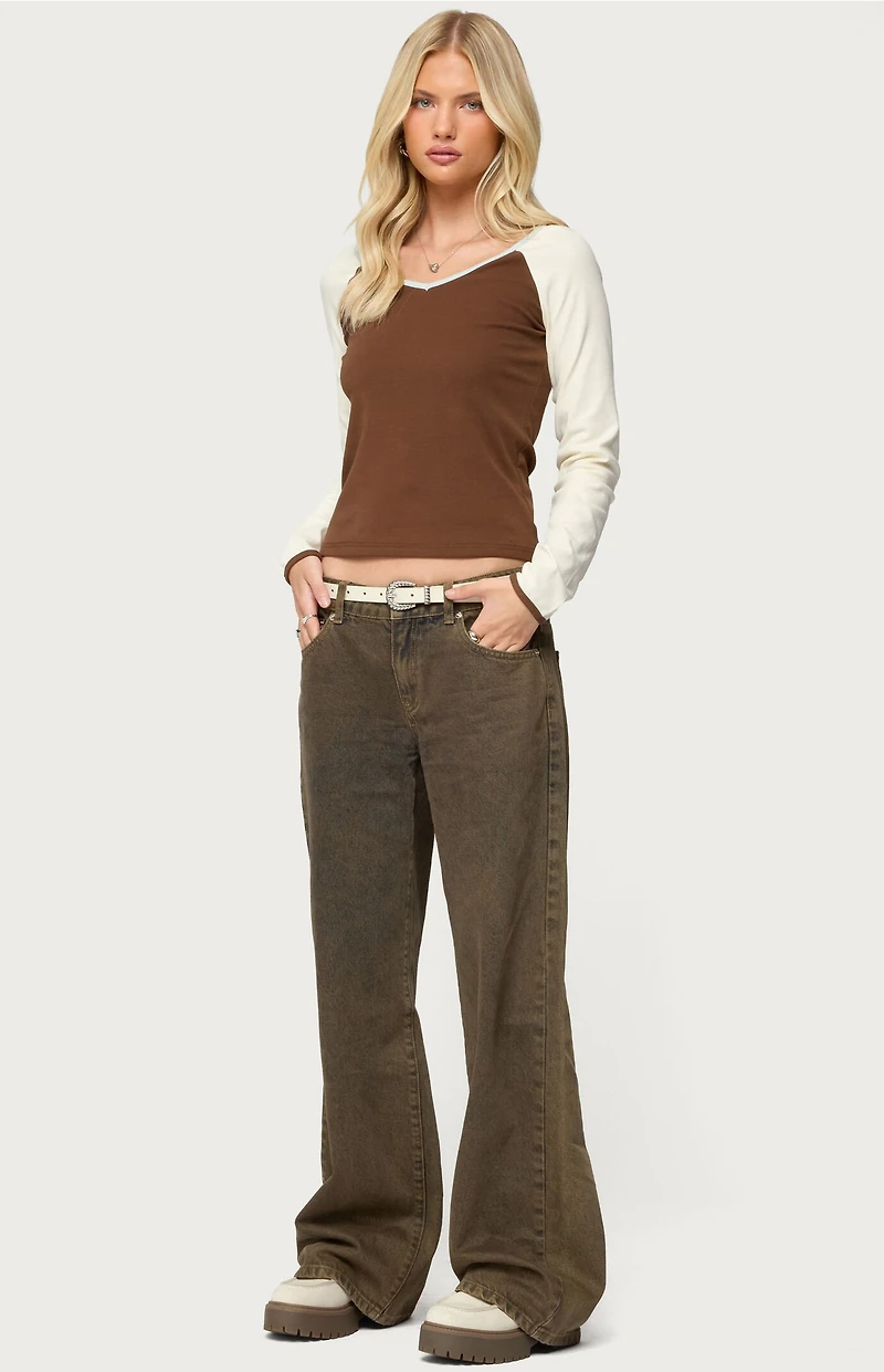 Edikted Ronie Contrast Raglan Long Sleeve Top