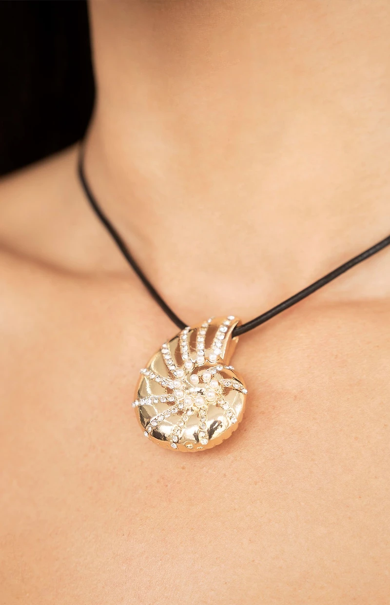 Ettika Nautilus Shell Pendant Black Cord Necklace