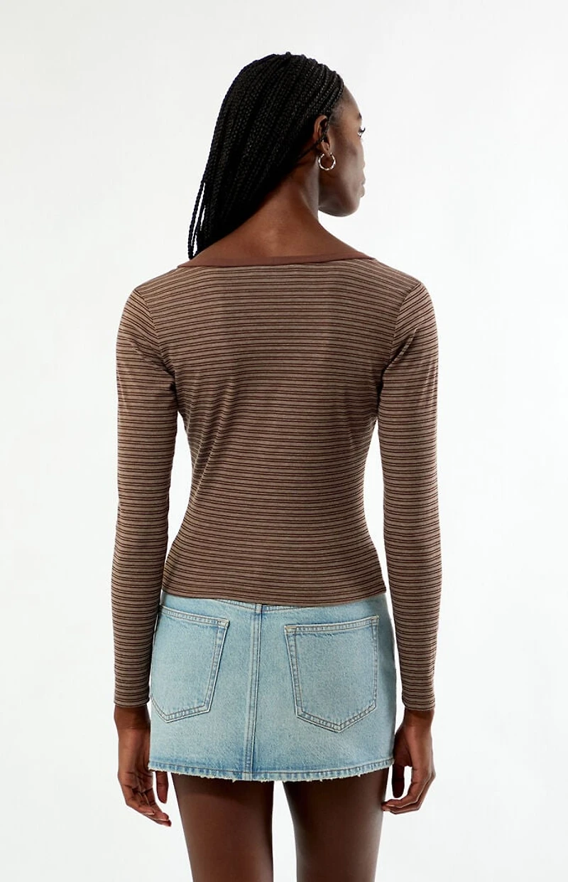 Your Favorite Poppy Striped V-Neck Button Up Long Sleeve Top