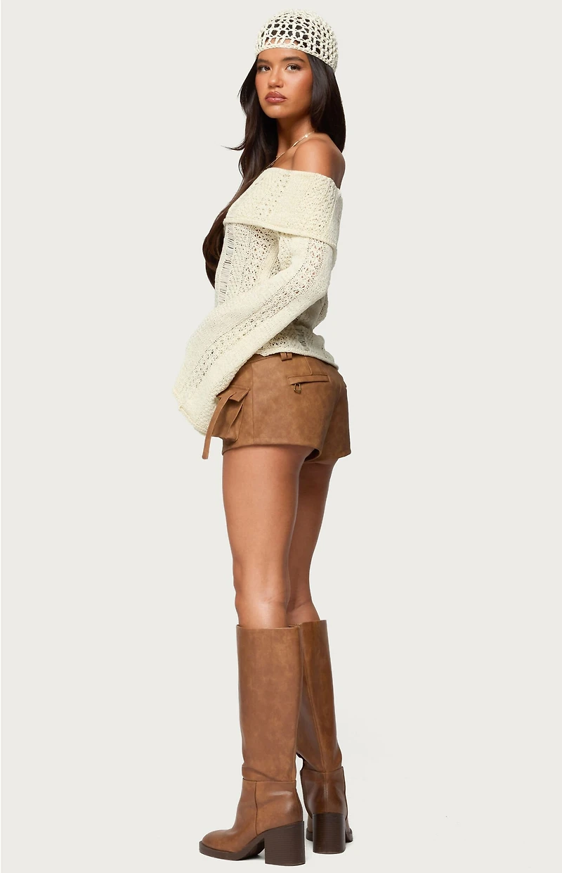 Edikted Renna Distressed Fold Over Knit Top