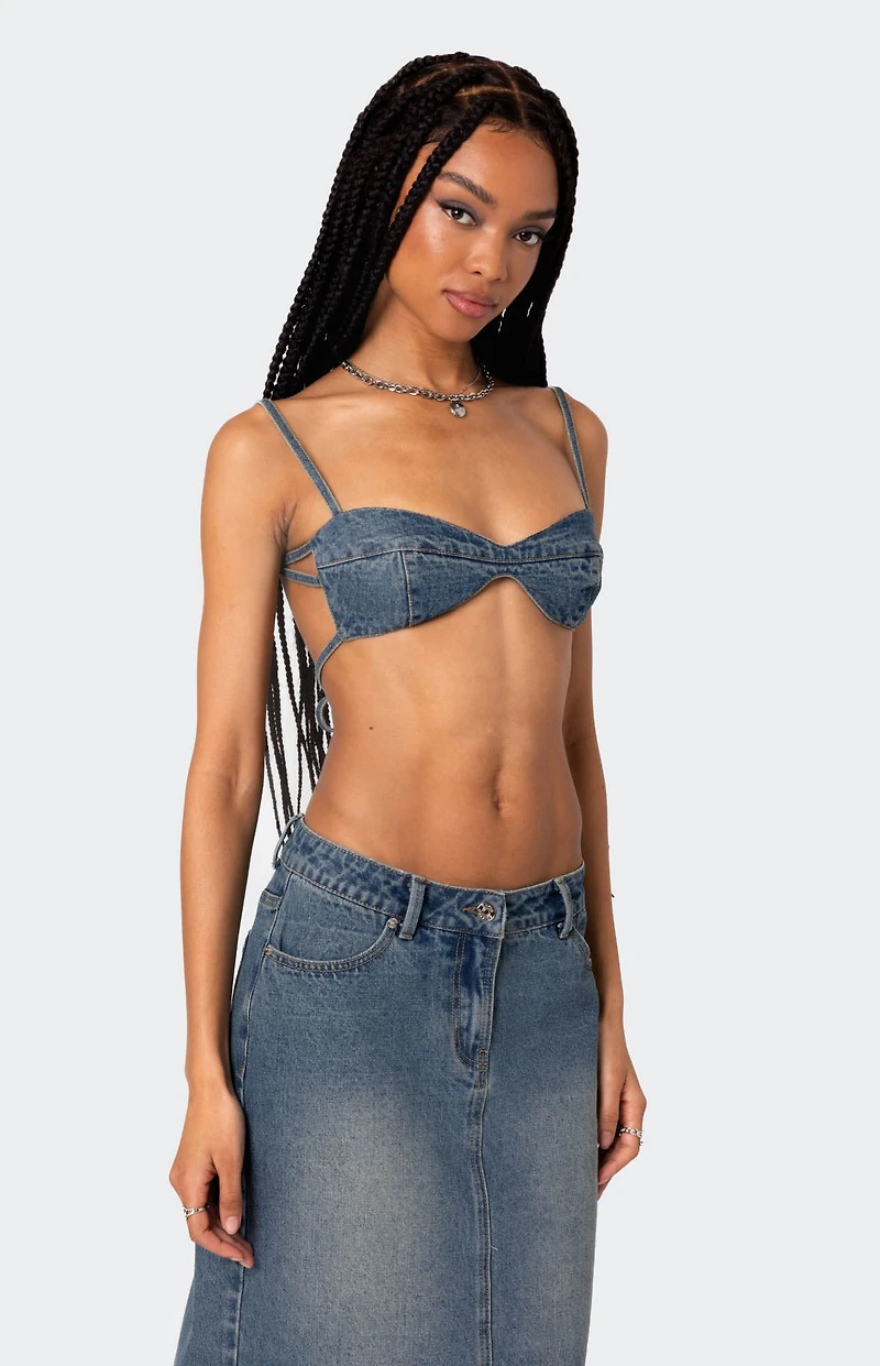 Edikted Lassy Washed Denim Bralette