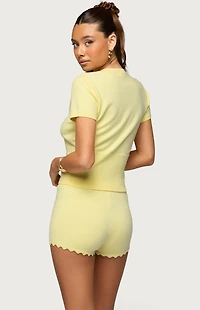 Edikted Rosie Scalloped Knit Button Up Top