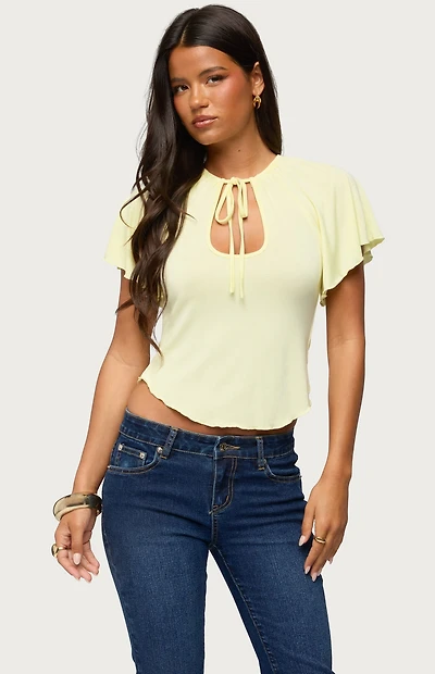 Edikted Roye Keyhole Flutter Raglan Top