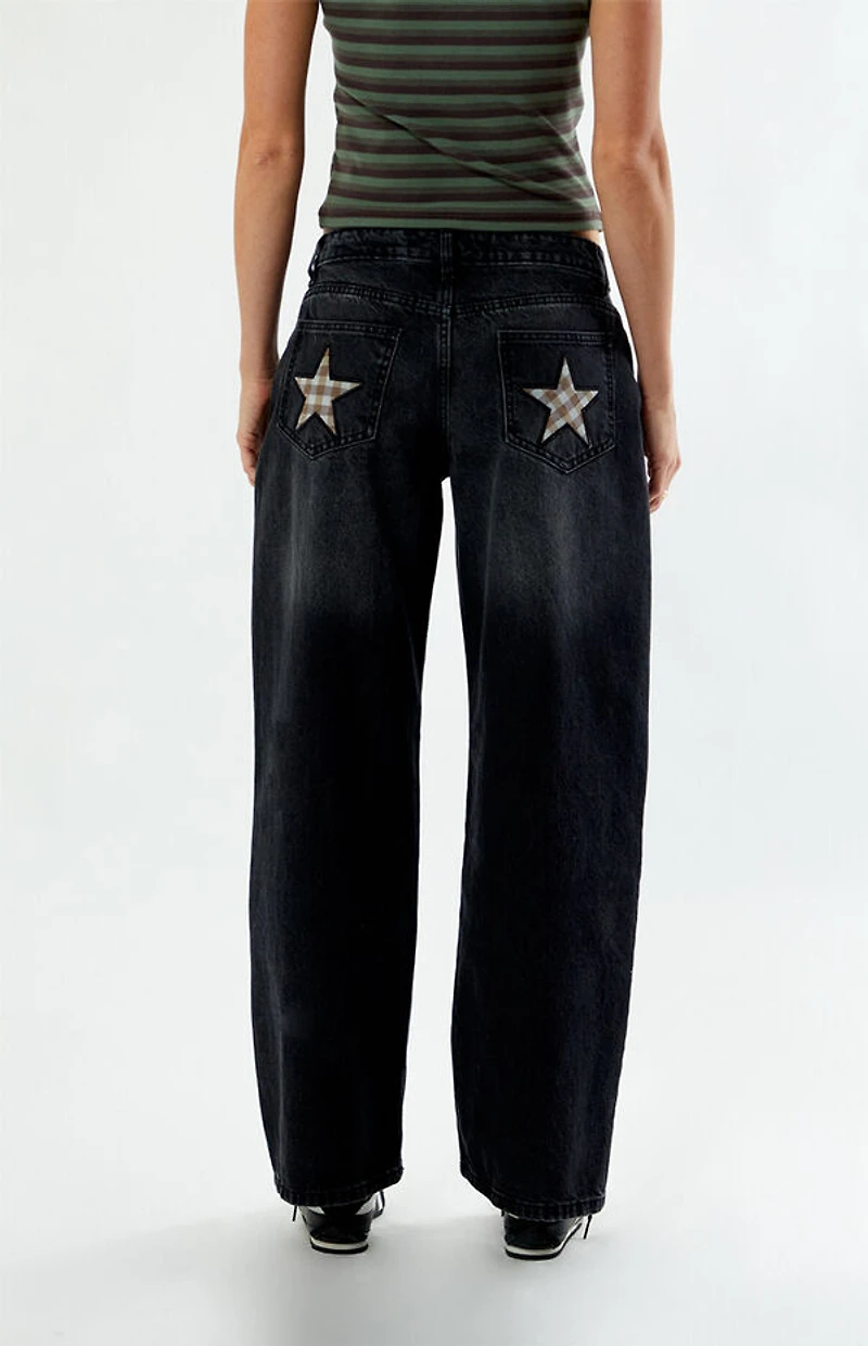 Daisy Street Black Mid Rise Baggy Jeans