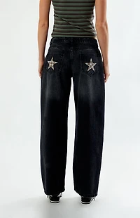 Daisy Street Black Mid Rise Baggy Jeans