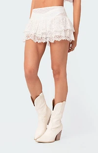 Edikted Ruffle Sheer Lace Low Rise Mini Skirt
