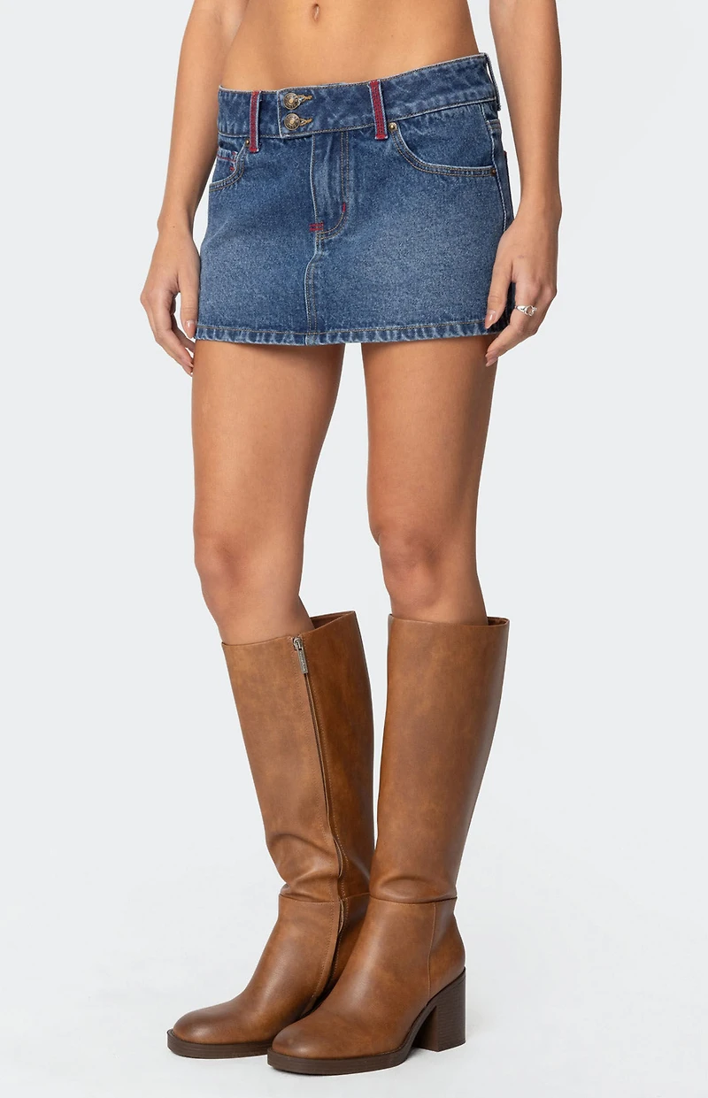 Edikted Embroidered Pocket Denim Mini Skirt