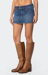 Edikted Embroidered Pocket Denim Mini Skirt