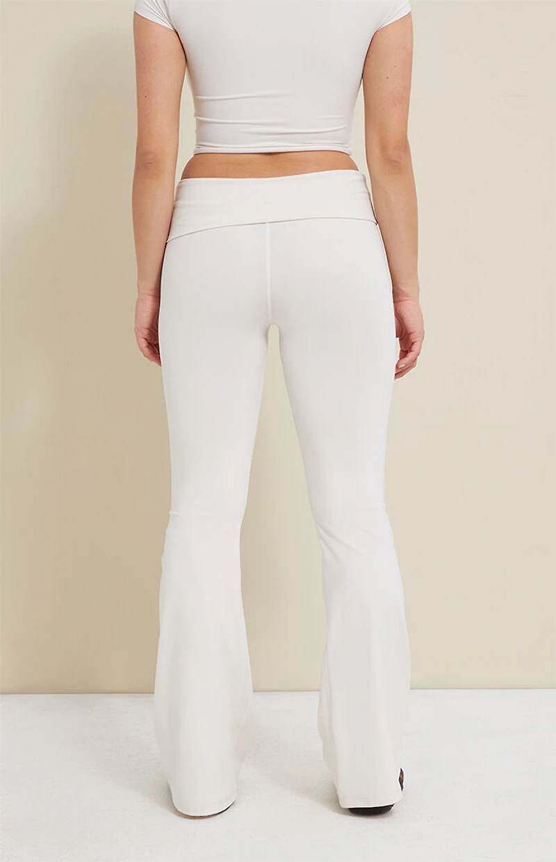 PAC 1980 WHISPER Active Ivory Fold-Over Waistband Flare Yoga Pants