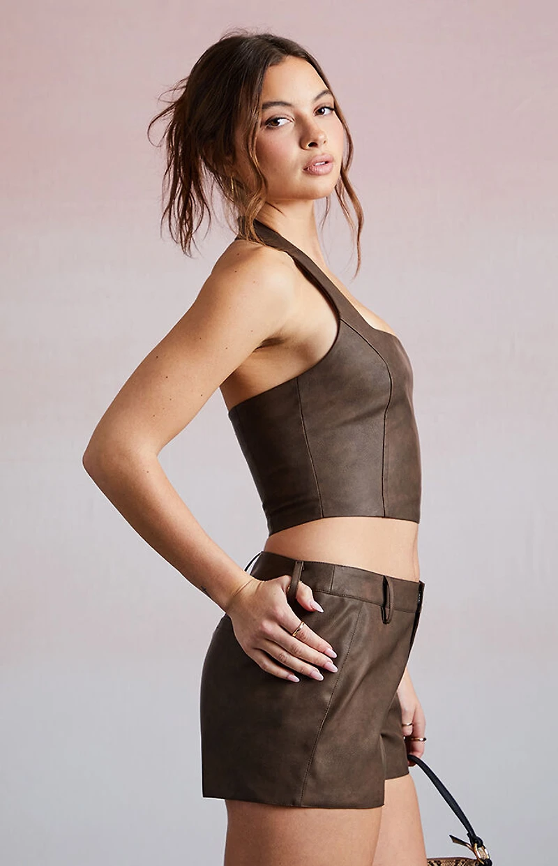 Third Charm Kyra Faux Leather Halter Top