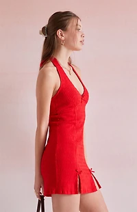 Beverly and Beck Deanna Linen Halter Mini Dress