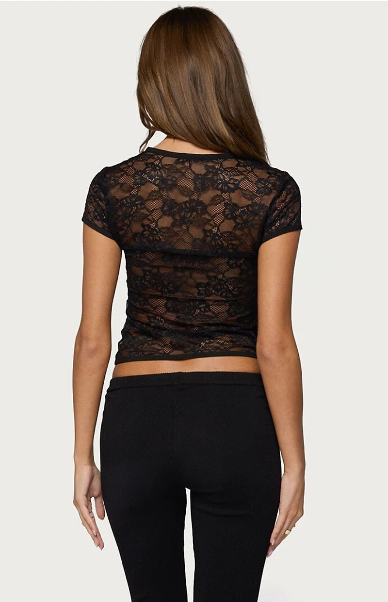 Edikted Jessi Sheer Lace Hook & Eye Top
