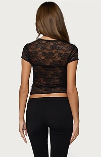 Edikted Jessi Sheer Lace Hook & Eye Top