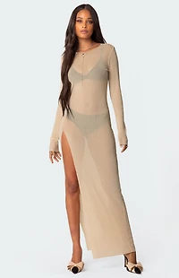 Edikted Glitter Mesh Slitted Maxi Dress