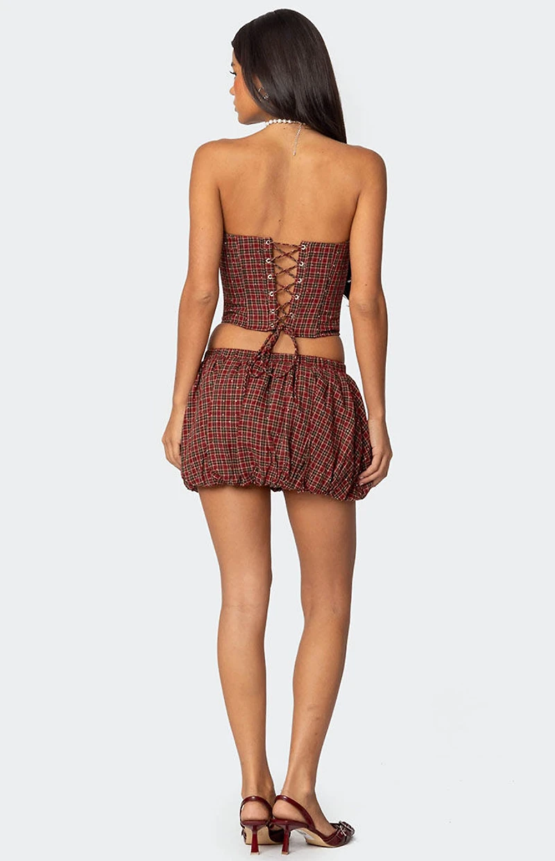 Edikted Marlene Plaid Lace Up Corset