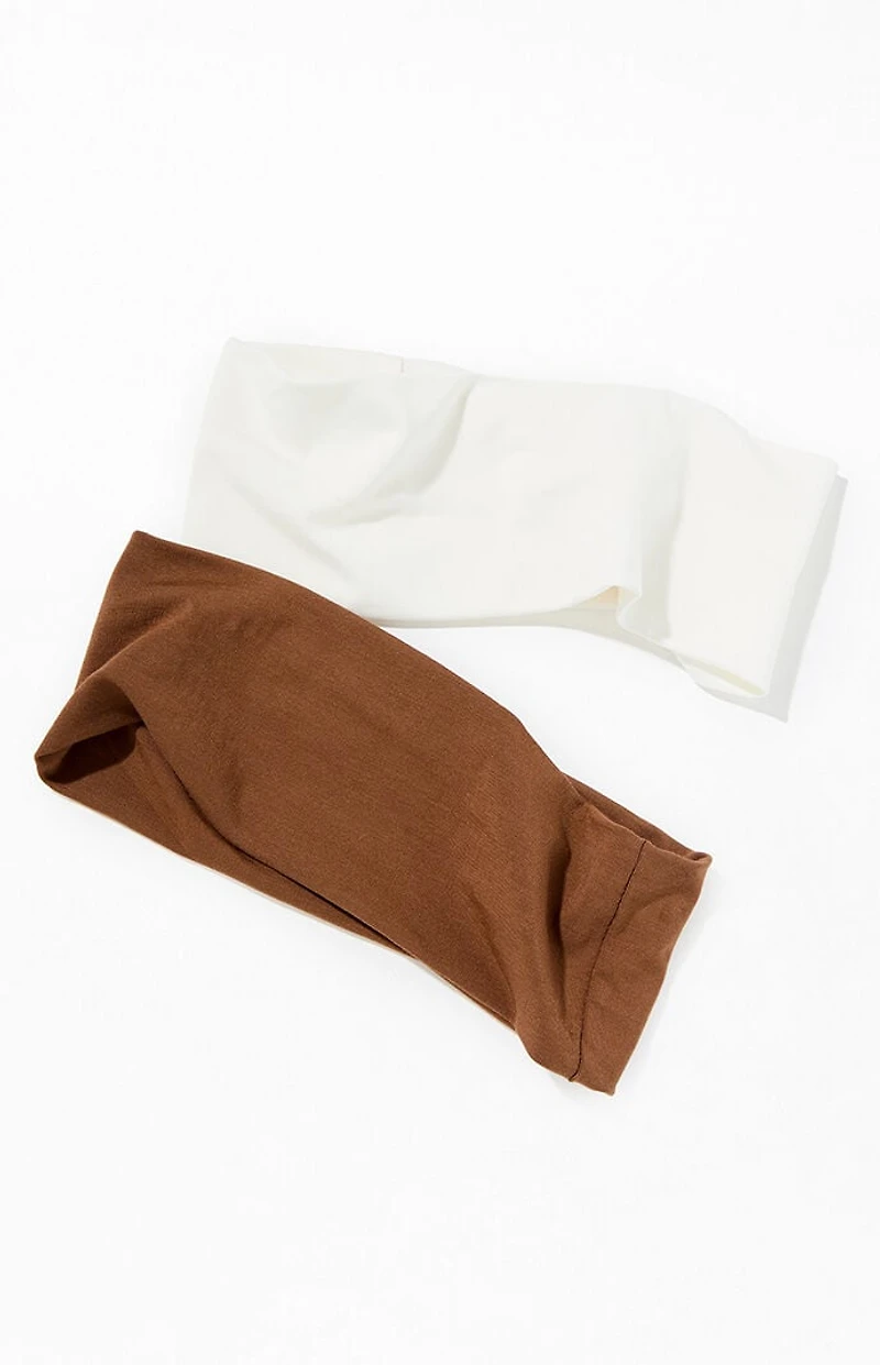 LA Hearts 2 Pack Brown & White Soft Headbands