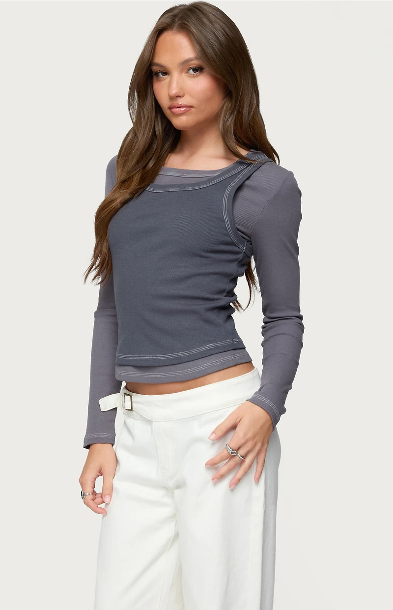 Edikted Zane Contrast Layered Long Sleeve Top
